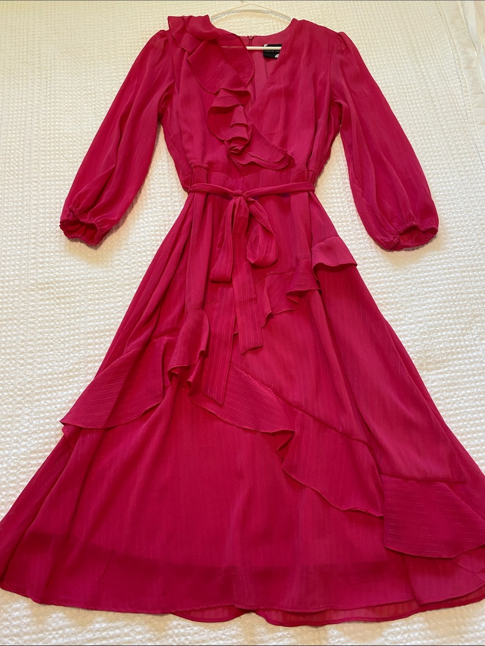 Maison Tara Fuchsia Ruffle-Trim Maxi Dress
